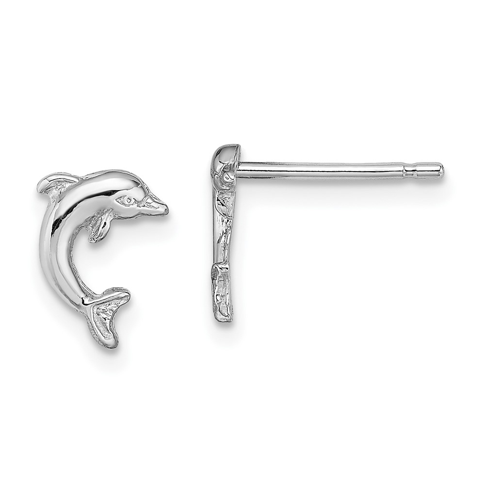 10k White Gold Mini Jumping Mini Dolphin Nautical Sea Life Post Earrings